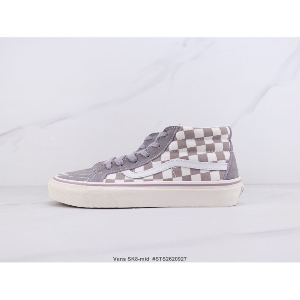 Vans classic sports series SK8-mid middle cut taro purple checkerboard men women canvas shoes 35-44