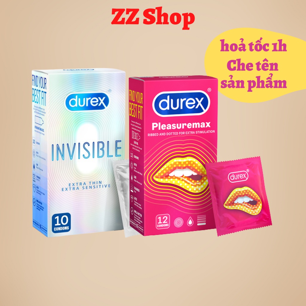 Bộ 2 bao cao su Durex Invisible siêu mỏng và bao cao su gân gai Durex Pleasuremax
