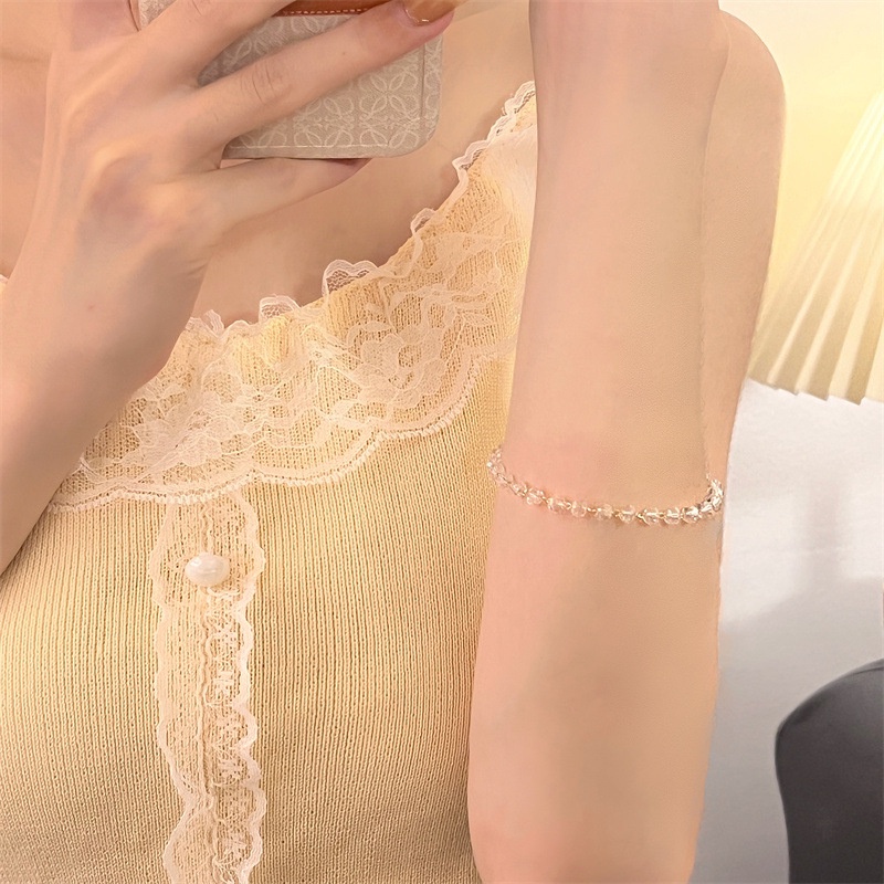 Vòng Tay Chuỗi Hạt Pha Lê Trắng Trong Suốt