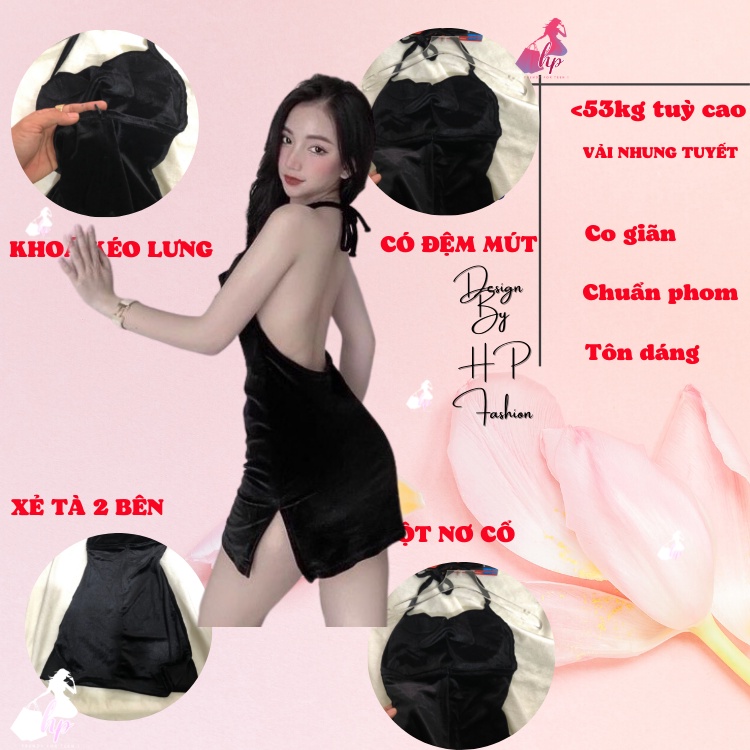Váy yếm choàng cổ, đầm nữ dáng ngắn kiểu hở lưng xẻ tà cổ đổ cột dây sau cực sexy - VD15