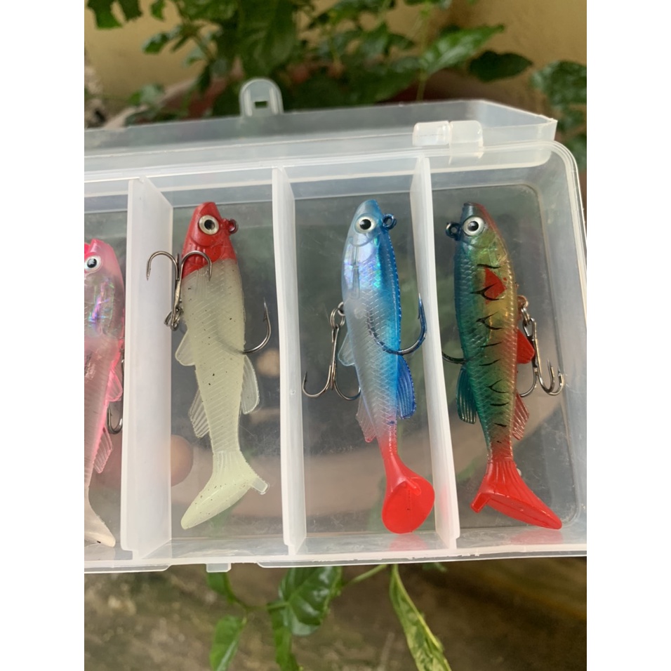 Mồi Câu Lure ( set 5 con cá mềm giả có lưỡi , có kèm hộp ) chiều dài 9cm , nặng 13gr , đa dạng màu sắc ( ĐỒ CÂU COYE )