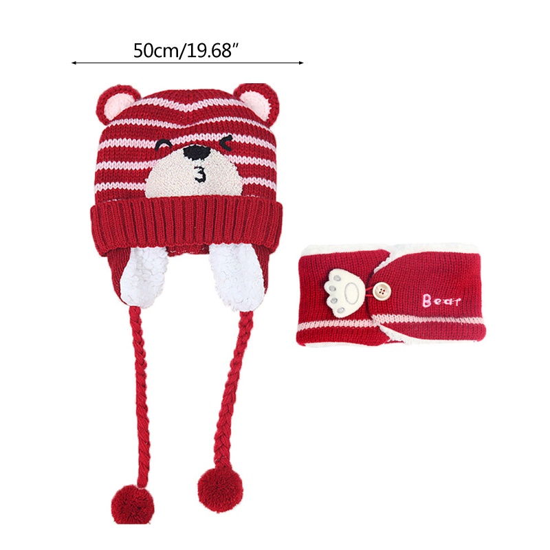 Bộ 2 Mũ beanie Dệt Kim Mềm Mại Giữ Ấm Mùa Đông In Hình Gấu Kèm Khăn Choàng Cổ Dành Cho Trẻ Em