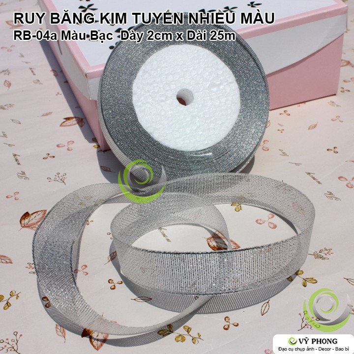 RUY BĂNG TRANG TRÍ 2cm x 25m  KIM TUYẾN NHIỀU MÀU GÓI QUÀ TẶNG HỘP BÁNH BAO BÌ RB-0004