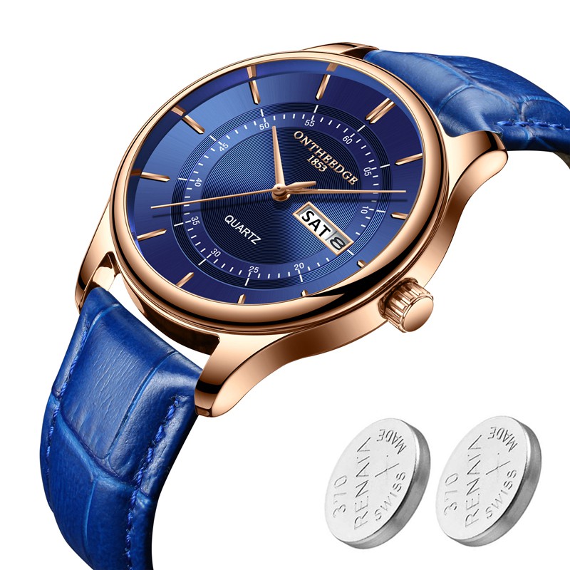 (NEW) Đồng hồ nam Ontheedge R08 full box có lịch thứ ngày dây da cao cấp + Tặng 2 viên pin Nhật | BigBuy360 - bigbuy360.vn