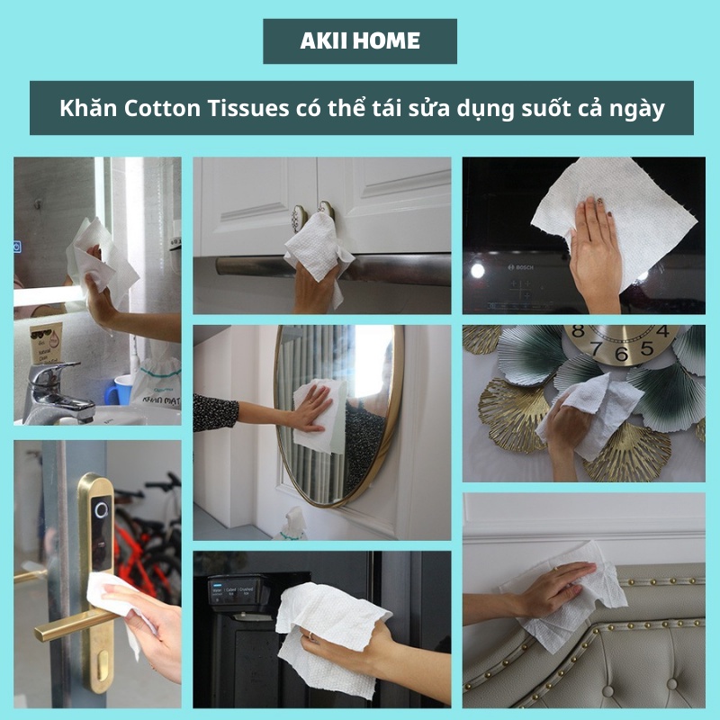 Khăn mặt khô đa năng dùng 1 lần, lau khô, lau ướt, chất liệu cotton gói 60 tờ 20x20cm