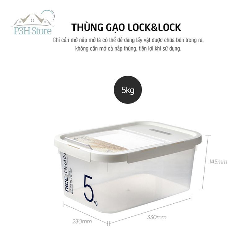 Thùng Đựng Gạo 5Kg Lock&amp;Lock Rice&amp;Grain HPL560