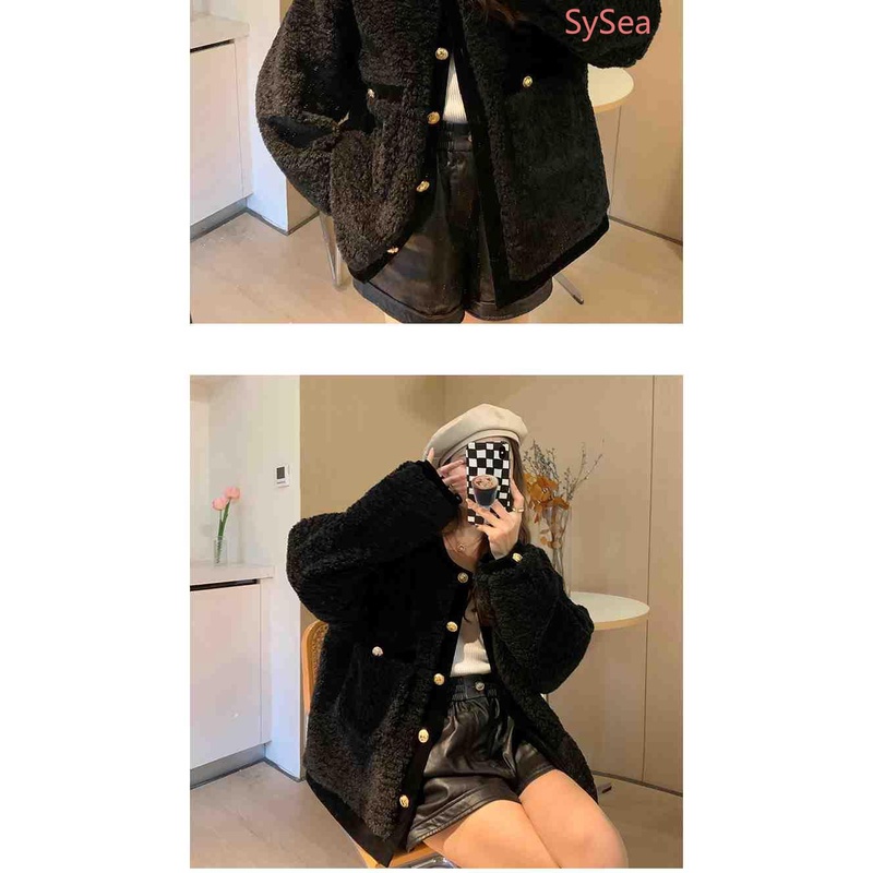 Áo khoác lông cừu tay dài dáng rộng thời trang mùa đông cho nữ
