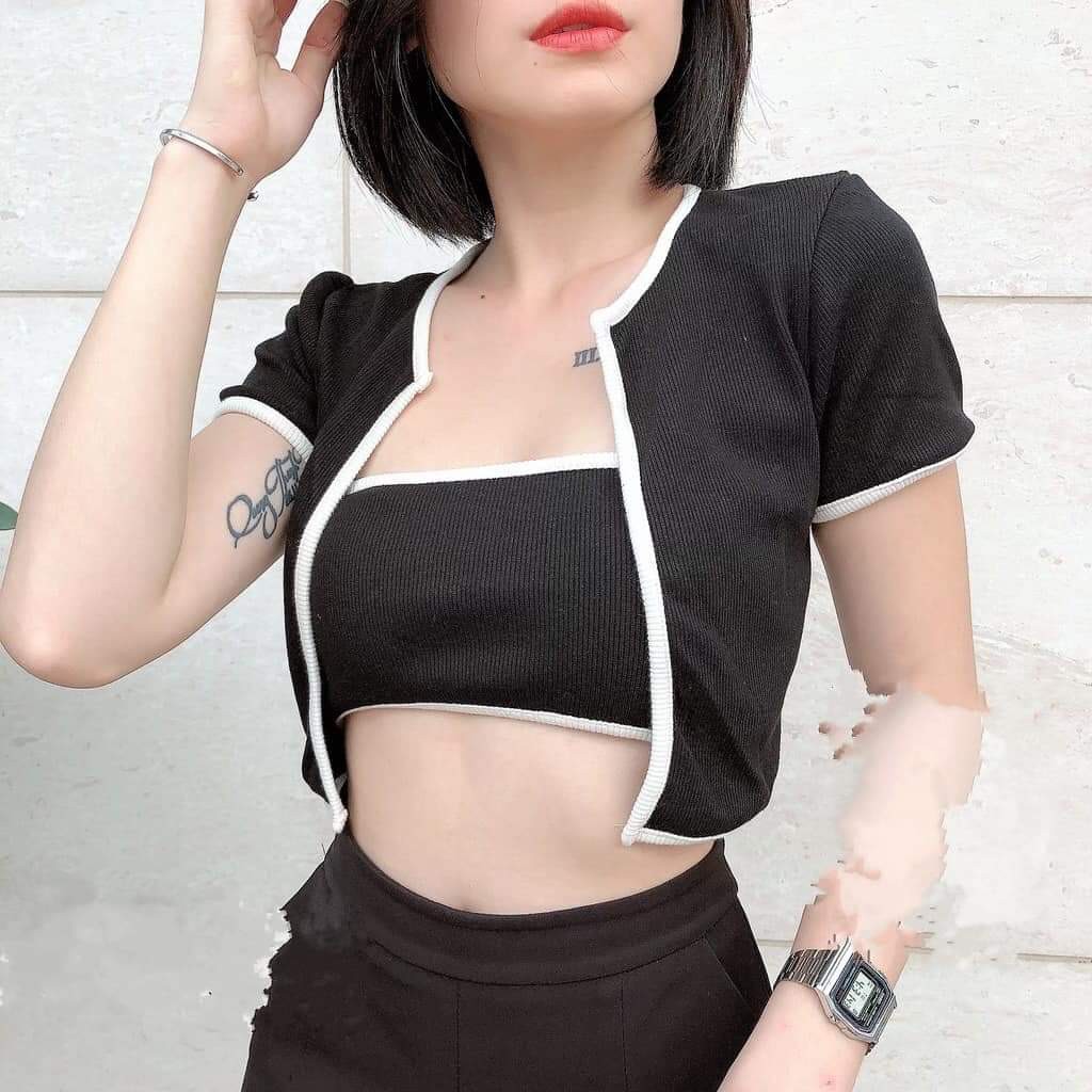 Combo Croptop len cực xinh phong cách Hàn Quốc.