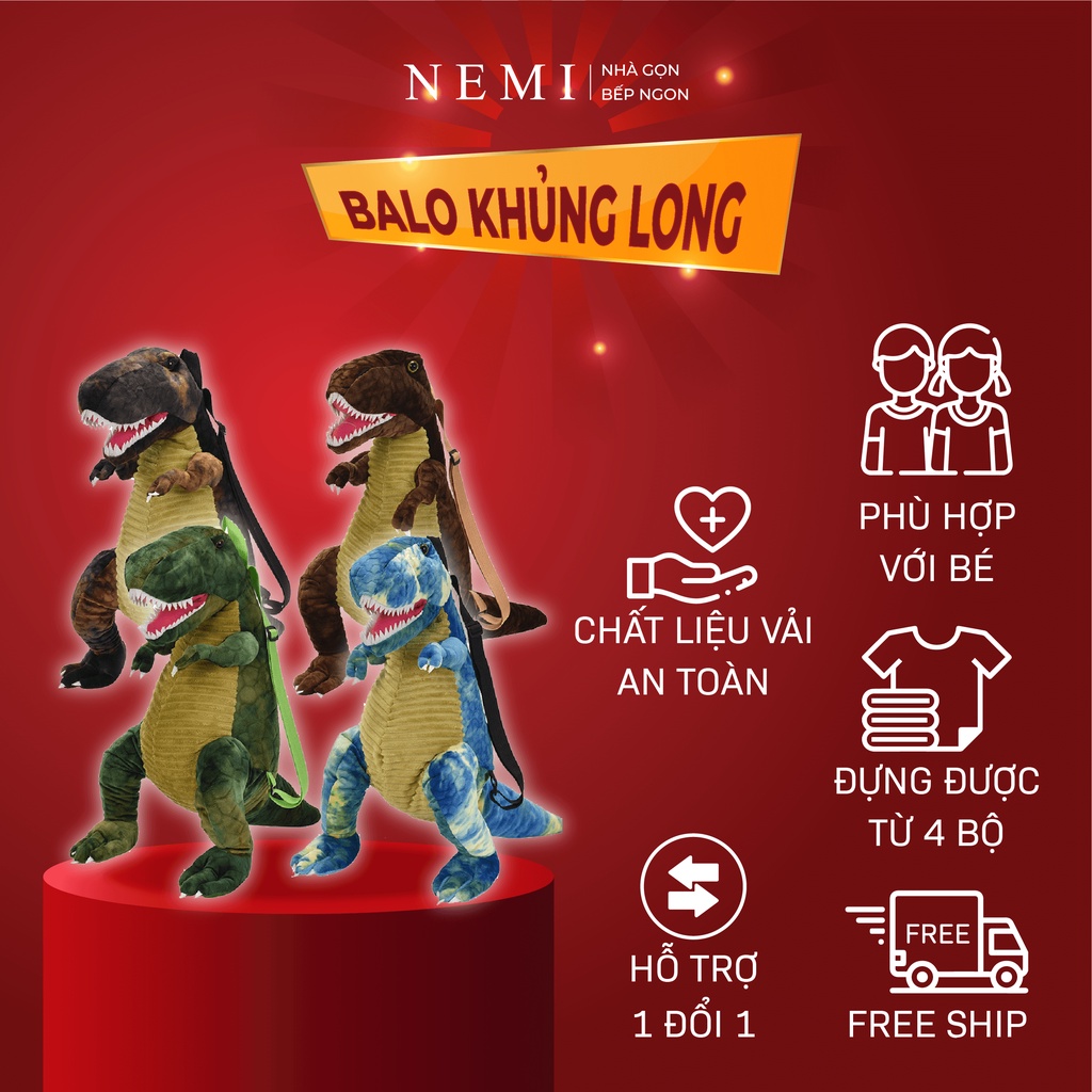 Balo, Cặp Sách Hình Thú Khủng Long Cho Bé Trai Và Gái NEMI