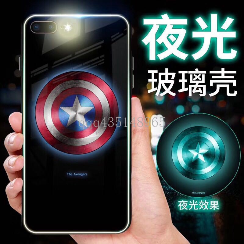 Ốp điện thoại mặt kính phối hình Marvel Avengers dạ quang cho Iphone 11 Pro Xs Max Xr 8 7 6 6s Plus | BigBuy360 - bigbuy360.vn