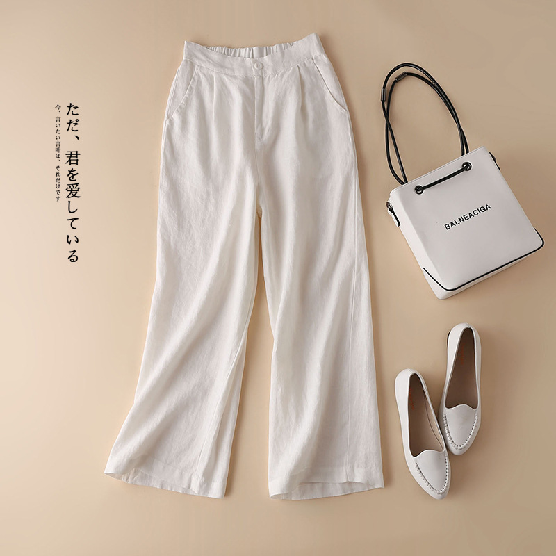 IELGY   Quần Vải Lanh Cotton Mỏng Ống Rộng Đa Năng