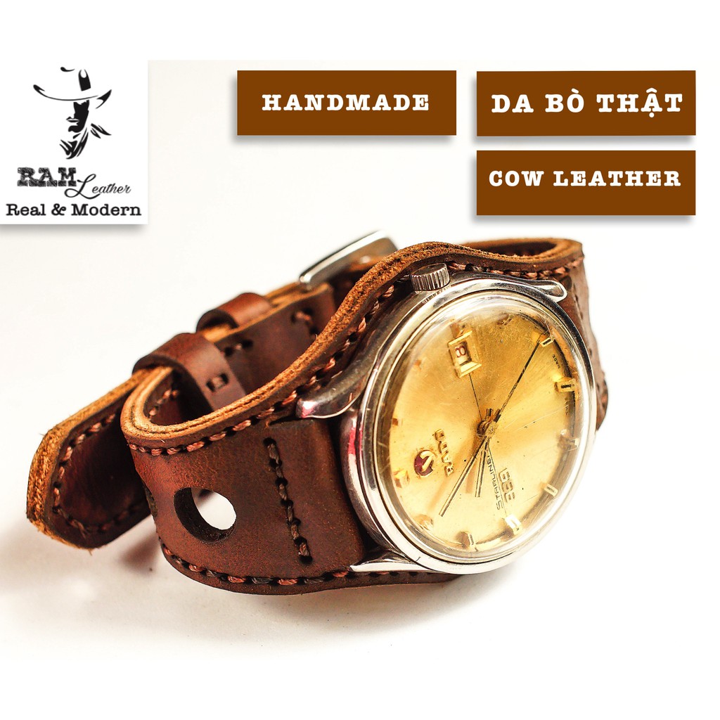 Dây đồng hồ RAM Leather vintage cho RADO da bò thật cao cấp