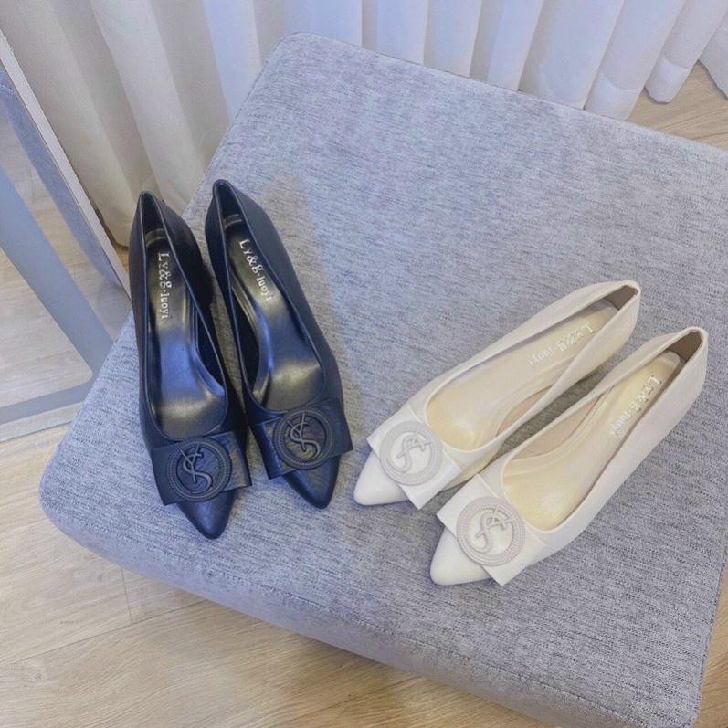 Giày nữ mũi tròn gót vuông 5cm da mềm êm chân