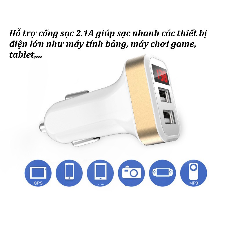 Tẩu sạc kép 2 usb CÓ BÁO ĐIỆN ÁP hỗ trợ sạc nhanh trên ô tô điện 12-24V