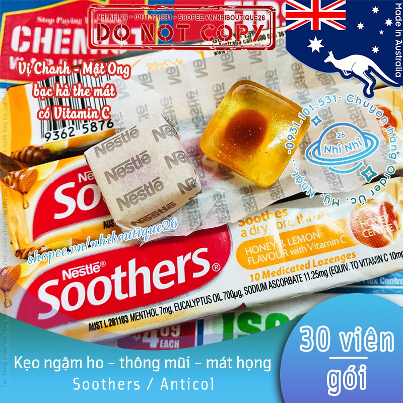 Nestlé Úc Kẹo ngậm Bạc Hà Anticol / Soothers  30 viên