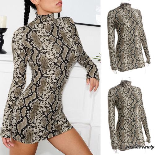 Đầm ôm tay dài in họa tiết da rắn gợi cảm cho nữ