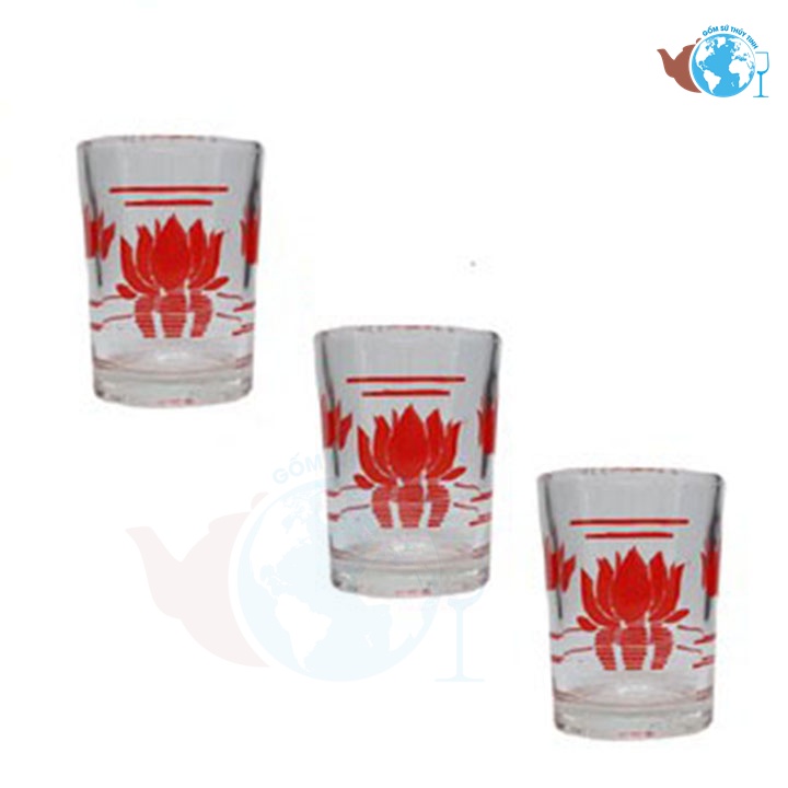 Bộ 12 ly thuỷ tinh nhỏ in hình cánh sen dùng uống trà PCD23003