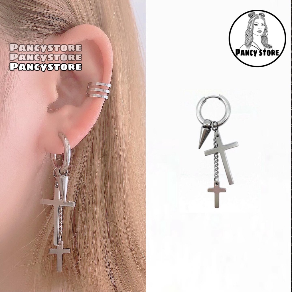 bông tai nam nữ thánh giá mũi nhọn khuyên tai titan Unisex