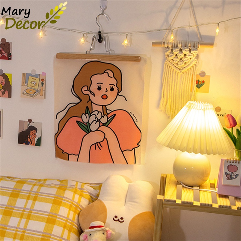 Sticker dán / Tấm tranh vải treo tường hình cô gái dễ thương trang trí cho phòng ngủ 32cm x 41 cm - Mary Decor