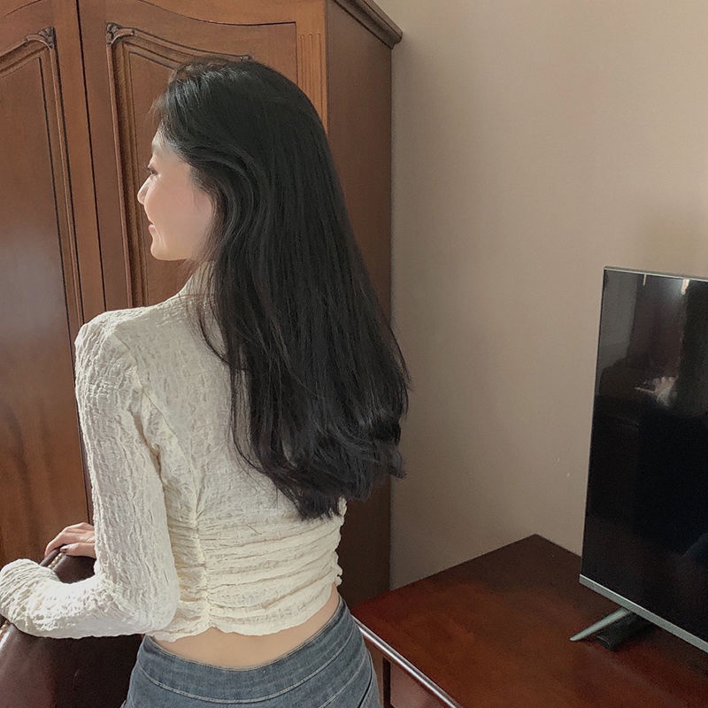 Áo Kiểu Tay Dài Cổ Chữ V Dáng Ôm Trẻ Trung Quyến Rũ Cho Nữ