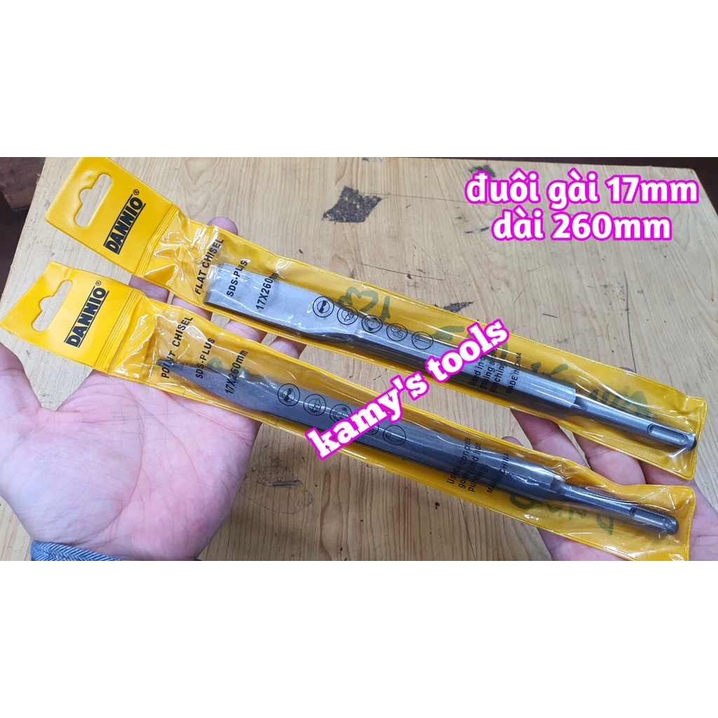 Mũi đục bê tông nhọn dẹp đuôi gài 4 rãnh 17mm dài 260mm Dannio
