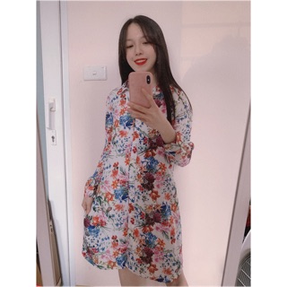 Đầm sơ mi hoa suông hàng thiết kế