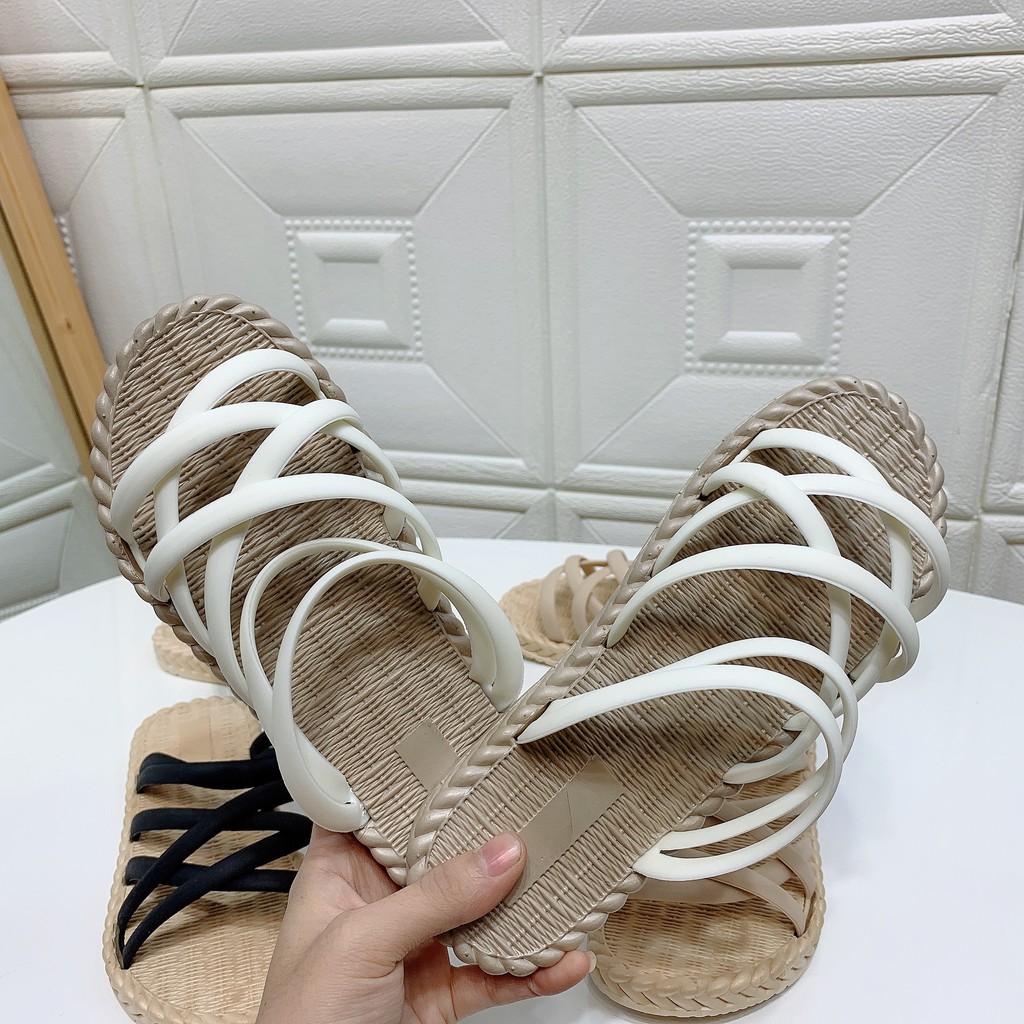 Sandal cao su 6 quai giầy dép thể thao nữ thời trang đế cao su đi làm đi chơi trong nhà êm chân 3K02