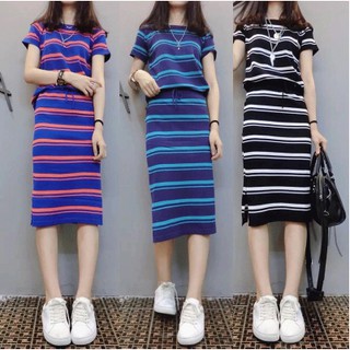 Áo và chân váy cotton kẻ cute