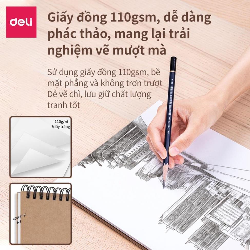 Sổ vẽ phác thảo 110gsm/160gsm Deli khổ A4/8K- Giấy dày phù hợp vẽ tranh bút chì  73357 - Deli