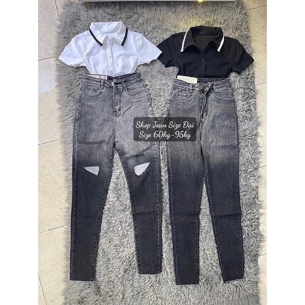 [Bigsize 32-36]Quần Jean Skinny Xám Loang Rách/Trơn Tua lai
