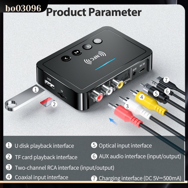 Bộ Thu Phát Bluetooth 5.0 Nfc M6 Fm 3 Trong 1 Có Màn Hình Led Hiển Thị