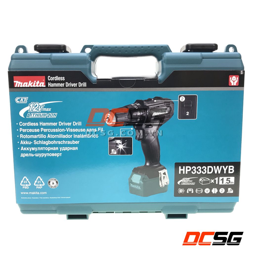 Máy khoan búa và vặn vít dùng Pin 12Vmax Makita HP333DWYB (phiên bản màu đen)