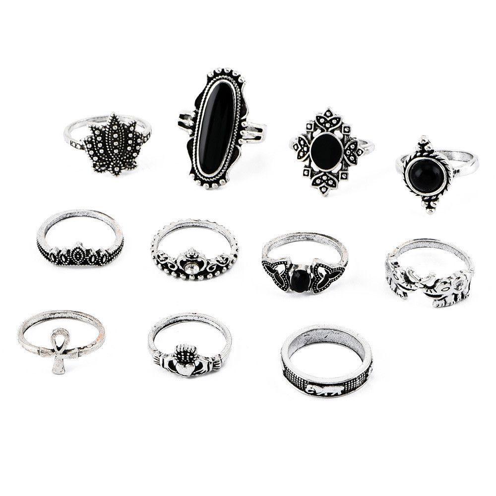 ROSE Set 11 Nhẫn Đeo Đốt Ngón Tay Nhiều Kiểu Phong Cách Gothic