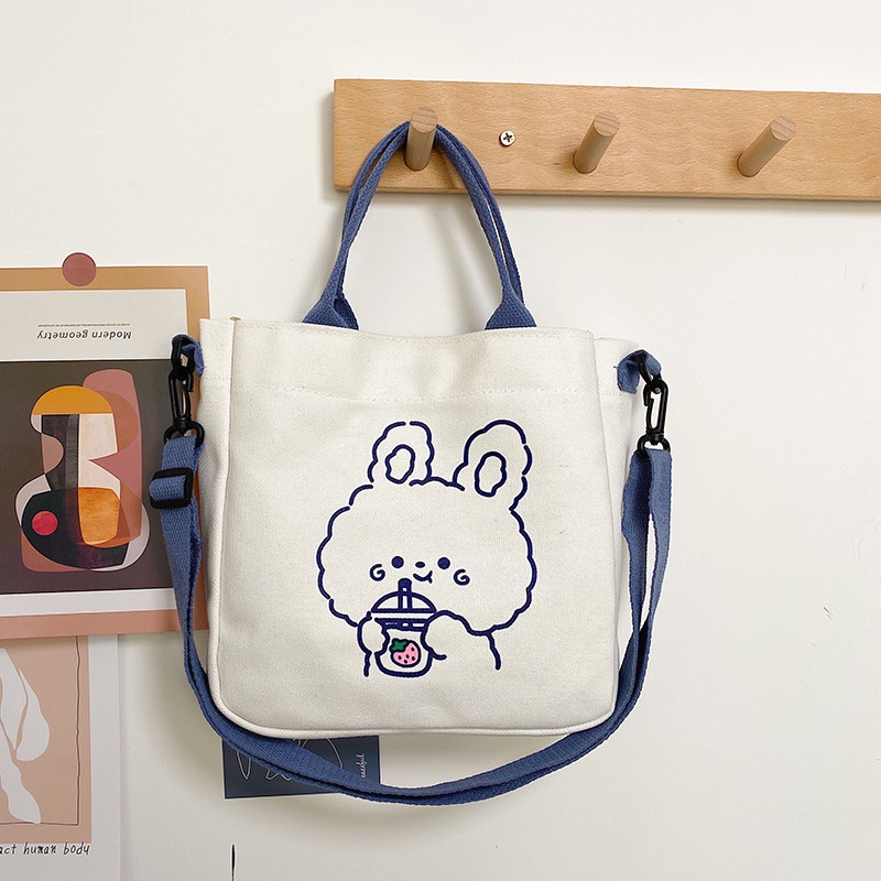 Túi Tote Đeo Chéo Nữ Cute Đi Học Đi Chơi Hình Gấu Dễ Thương Vải Canvas (Kèm Sticker gắn)