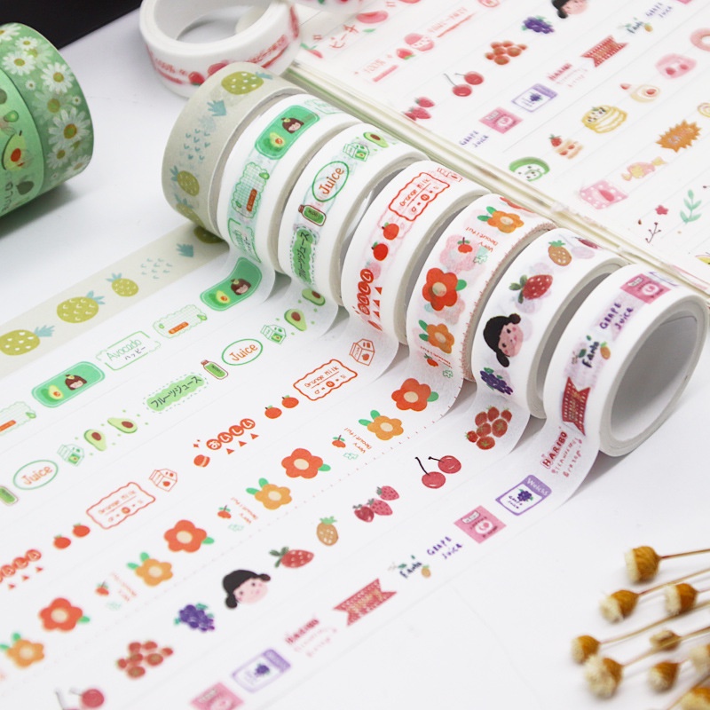 1 cuộn Băng DÍNH GIẤY washi Tape họa tiết dễ thương dùng trang trí album sổ lưu niệm phong cách Nhật Bản
