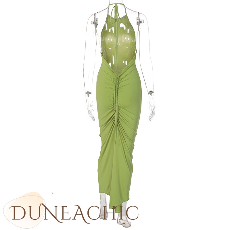 Đầm dự tiệc DUNEA sát nách màu trơn hở lưng phối dây rút gợi cảm cho nữ