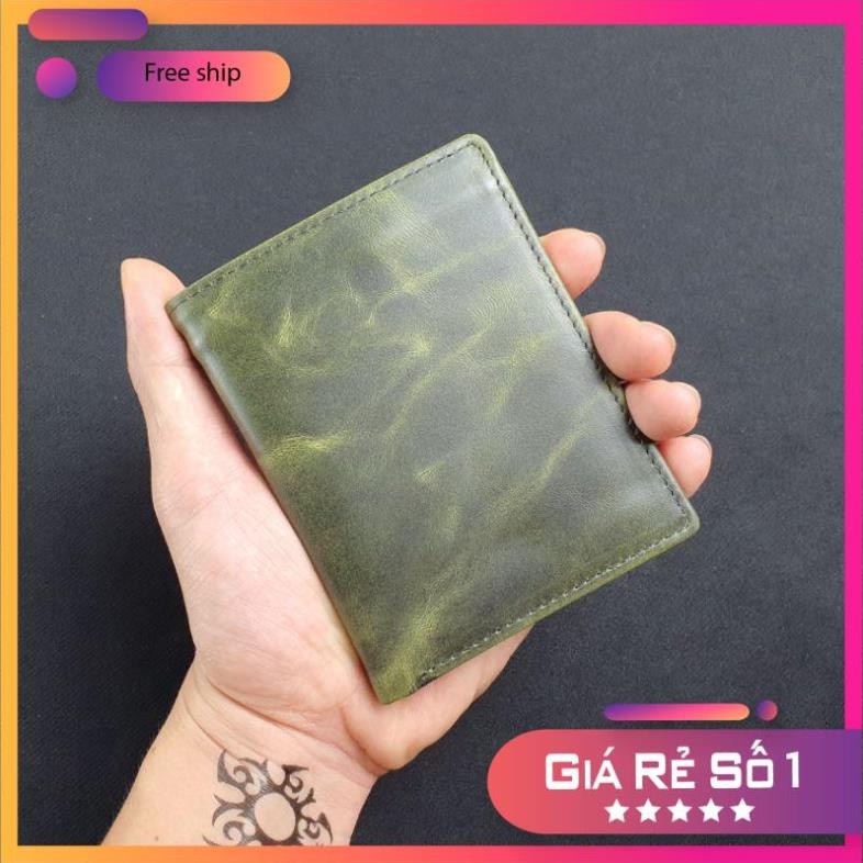 Ví da Pullup wax WS107 Xanh Olive - 100% da bò thật, BH 3 năm