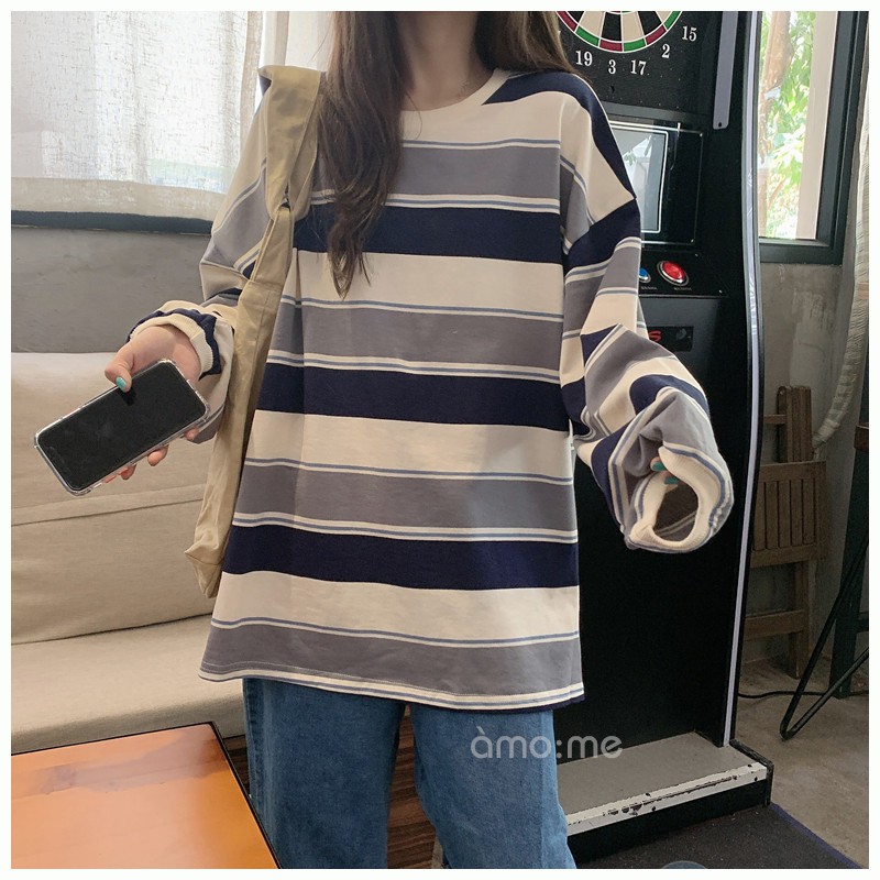 Áo Sweater Sọc Ngang Tay Dài