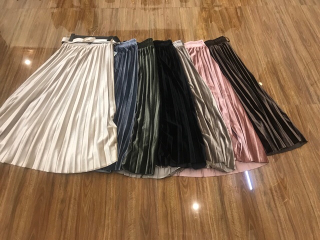 Chân váy xếp ly nhung - dáng midi kèm đai | BigBuy360 - bigbuy360.vn