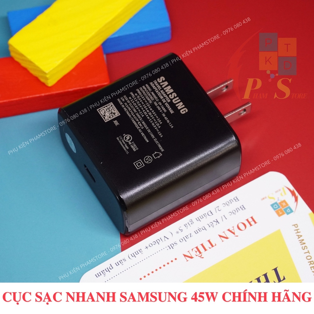 Cục Sạc Samsung 45W Chính Hãng 100% Zin Máy| Bảo Hành 12 Tháng| Sạc Nhanh| Cổng Sạc Type C| Dùng Cho Samsung| IP| Oppo..