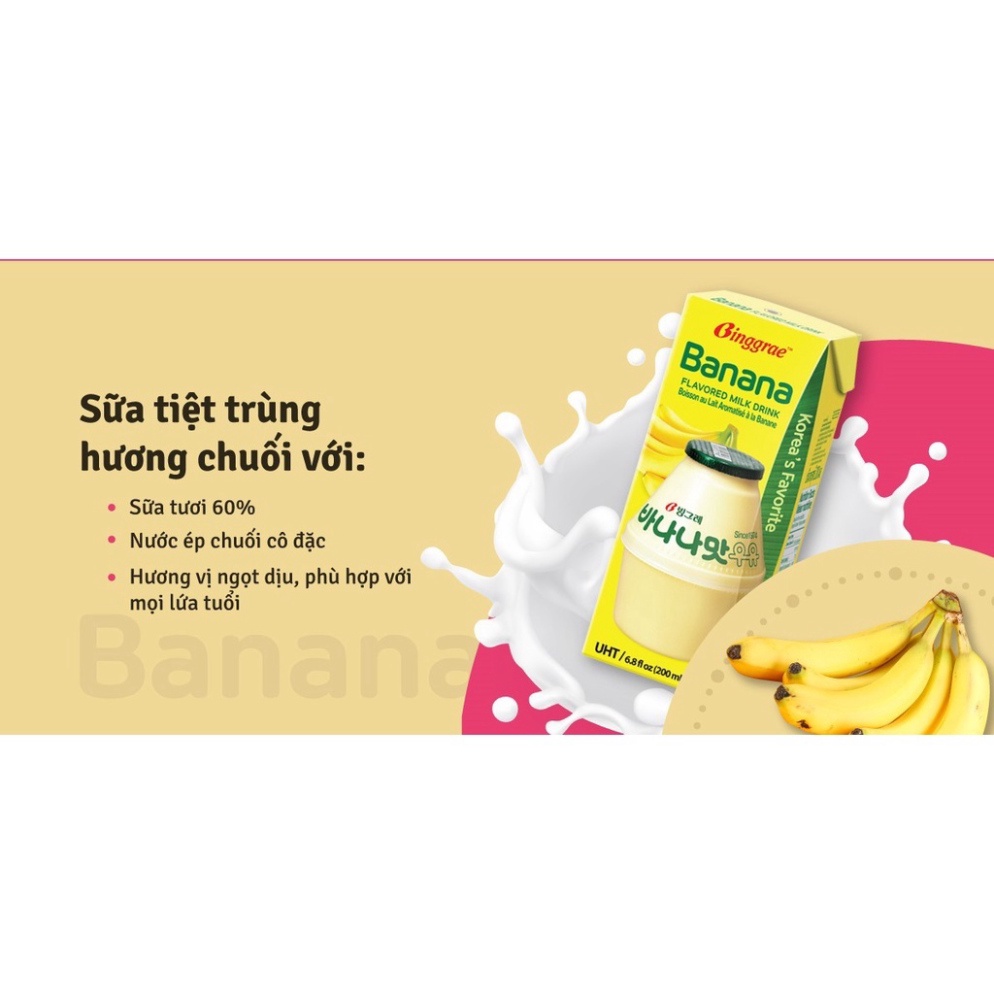 Lốc Sữa Chuối Hàn Quốc Binggrae Banana Milk (200ml x 6 hộp) (Free Ship)