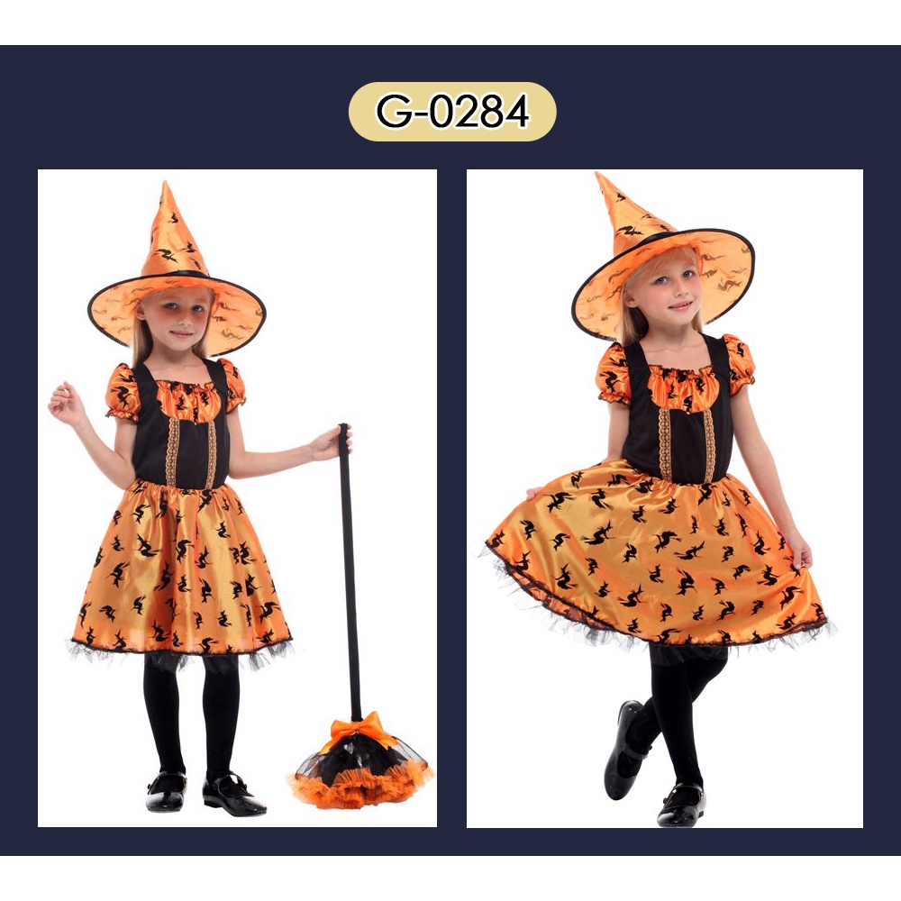 Bộ váy mũ phù thủy G-0284 hóa trang cho bé từ 4-8 tuổi chơi Halloween