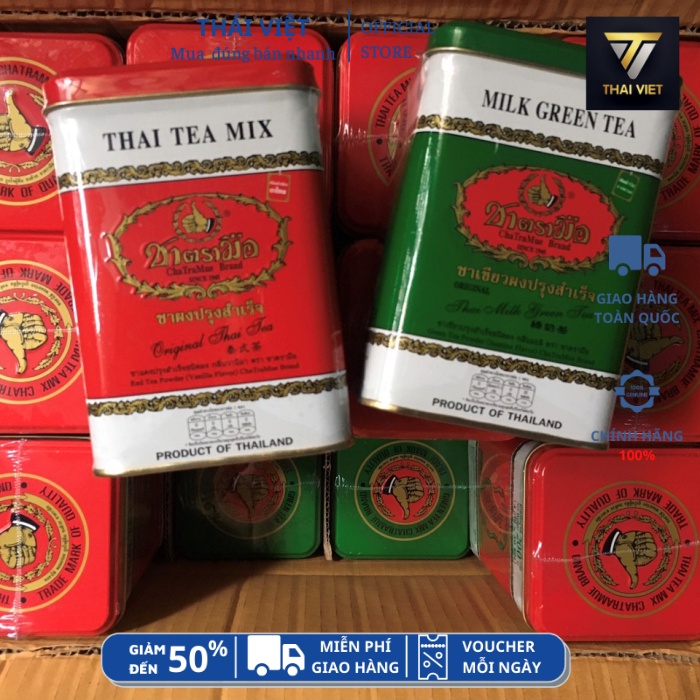 TRÀ SỮA THÁI XANH - ĐỎ CHATRAMUE THÁI LAN (HỘP THIẾC 50GÓI)