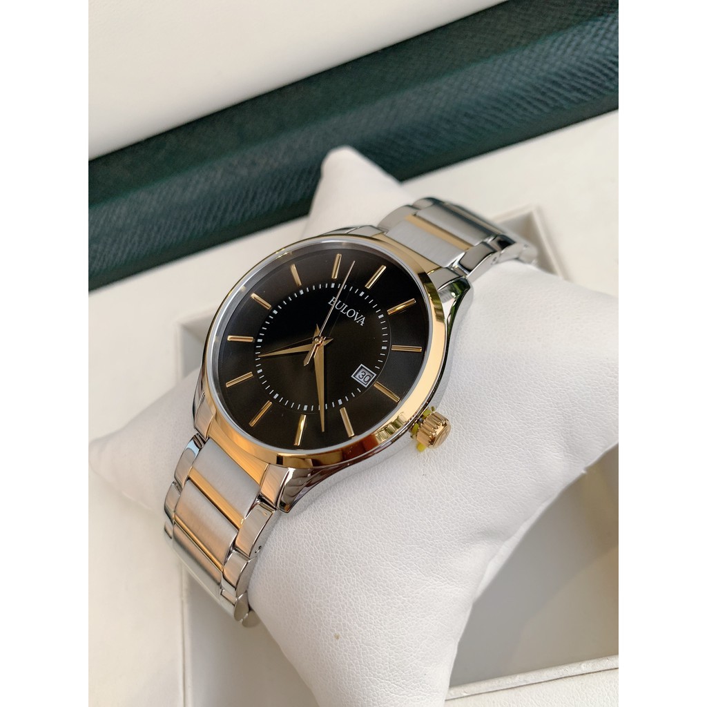 Đồng hồ nam Bulova Black Dial Men's Two Tone Watch 98B290 - Máy Quartz Pin - Kính cứng