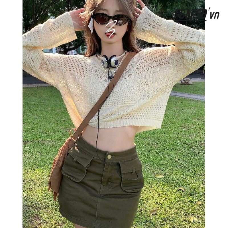 Bộ Áo Dệt Kim Dáng Rộng + Chân Váy Thời Trang Đáng Yêu Cho Nữ