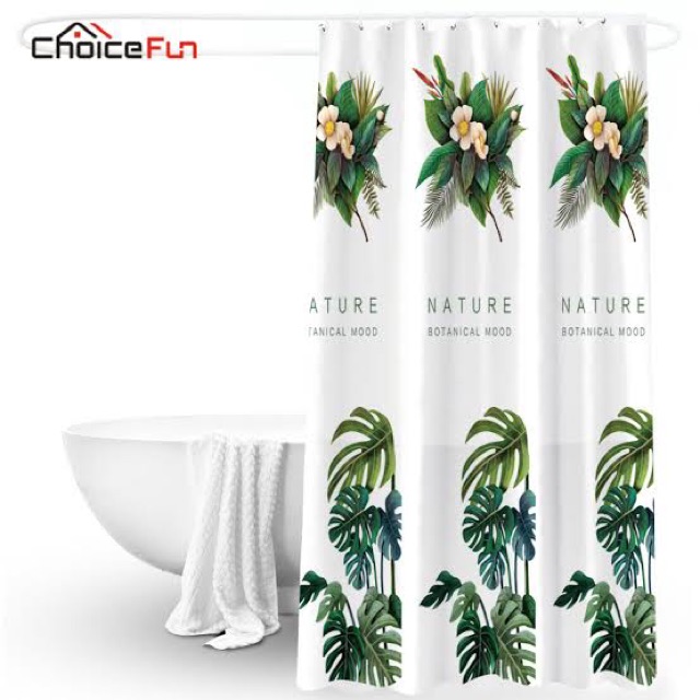 Rèm Phòng Tắm / Rèm Cửa Sổ hoạ tiết Lá Dương Xỉ xanh 180x180 Loại 1