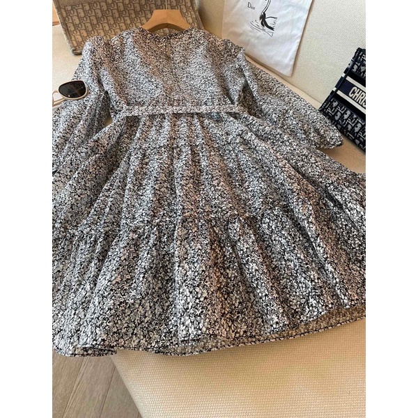 Đầm dáng xoè tay dài hoa nhí thương hiệu Maje cao cấp