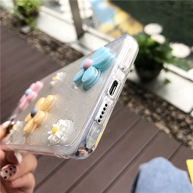 3D Cuty Daisy Flower Clear Soft Case OPPO Realme XT,X2,5,5i,C3,X2 Pro,6 Pro,5 Pro,RENO 10X Zoom,Reno2,2F,2Z,3,3 Pro,Z,4,4 Pro 5 5G Glitter Case Phone Cover