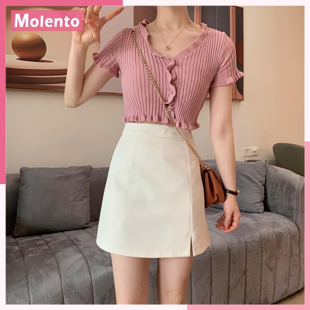 Chân Váy Chữ A Ngắn Xẻ Tà Công Sở Lưng Cao Khóa Kéo Lót Trong Vintage Ulzzang Phong Cách Hàn Quốc Trẻ Trung Molento M23