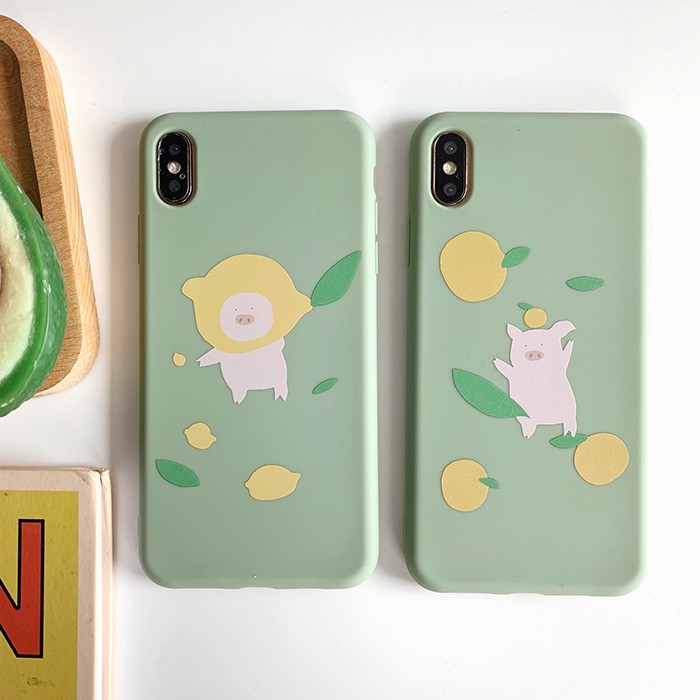 ( Xả kho giá sốc ) Ốp Iphone Pastel Heo con đội mũ cam (ốp dẻo)